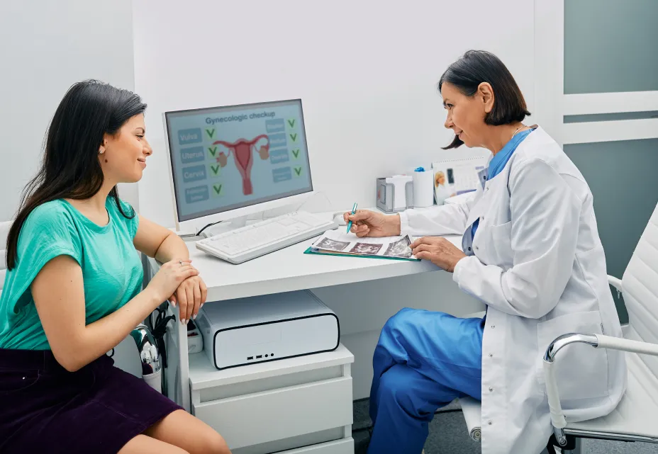 Doctor discussing a gynecological checkup with a female patient.